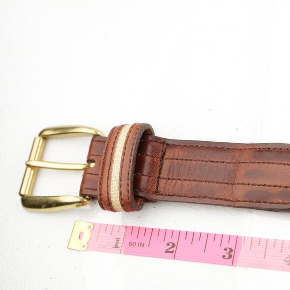 VTG USA Cole Haan Mens Belt Size 42 Brown Leather Tan Inlay Handcrafted Maine - Picture 16 of 16